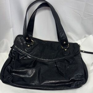 Lauren Merkin large black leather with golden cream shimmer interior purse